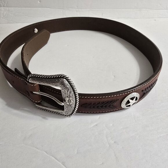 Wrangler Belt Men’s 38" Leather Silver Concho Handcrafted Made Old Sonora Mexico - Picture 2 of 10